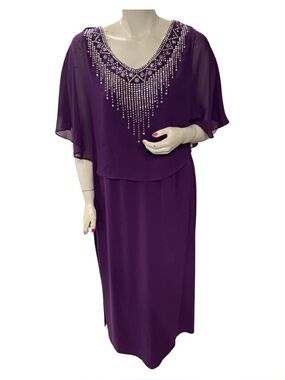 Glamour Purple Beaded Overlay Evening Gown Size 2X